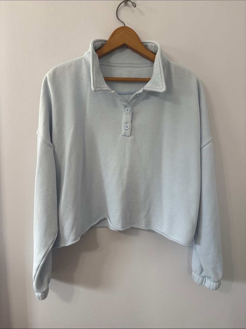 aerie Pale Blue Cropped Polo Sweatshirt